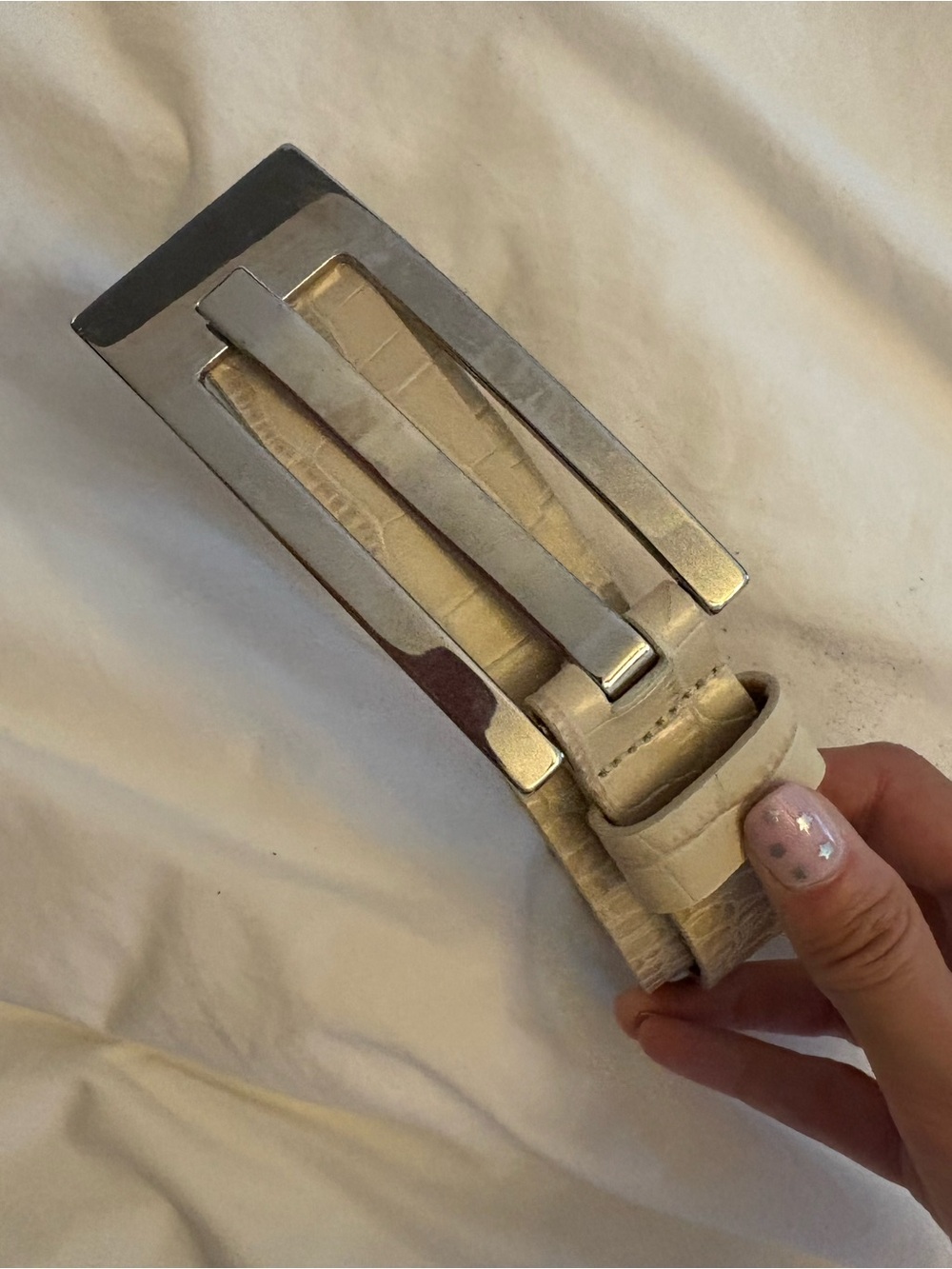VTG Express Cream Leather Belt with Silver Buckle